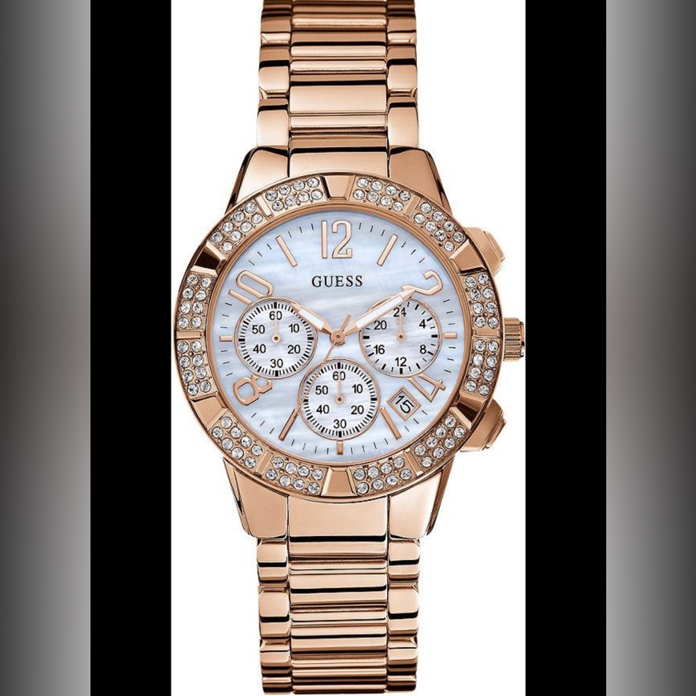 Women's Rose Gold Guess Chronograph Crystallized Watch